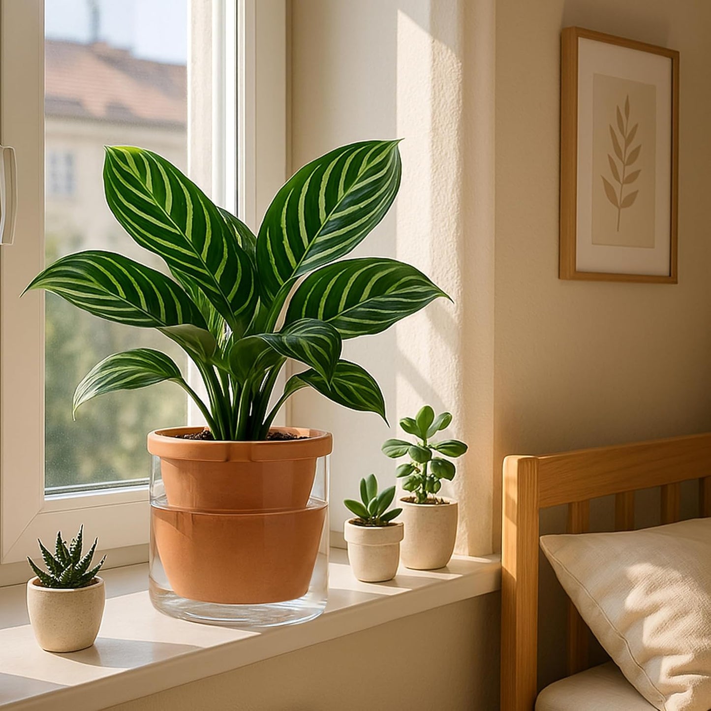 D'vine Dev 8 Inch Design Self Watering Pot for Indoor Plants, Terracotta Planter with Cylinder Glass Cup, 37-X-C-1