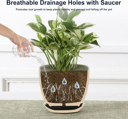 Sureasy Succulent Pots, 3.5 Inch Flower Pots for Indoor Plants, Small Plant Pots with Saucer & Drainage, Decorative Ceramic Planters for Succulent, Cactus, Set of 4, White