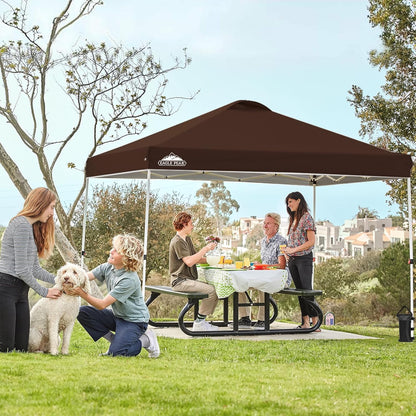EAGLE PEAK Pop Up Canopy Tent with Wheeled Carry Bag, 8 Stakes, 4 Ropes, 4 Weight Bags, Easy Set Up Tent Canopy, 10x10 ft, 100sqft of Shade,Brown