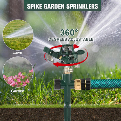 2 Packs Green Garden Sprinklers, Zinc Alloy Water Bird Sprinkler on Metal Base, Adjustable 360 Degree Lawn Irrigation for Yard