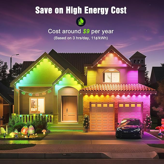 JOH Permanent Outdoor Lights, 200FT with RGB+IC Smart LED Outdoor Lights for House, App & Remote Control, DIY Scene Modes, IP67 Waterproof Christmas Light, Holiday, Party, Halloween Decorations