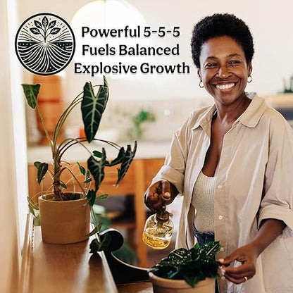 Organic Liquid Indoor Plant Food, Houseplant, Tropical & All-Purpose Indoor Plant Fertilizer, Organic Liquid Fertilizer 5-5-5 with Sea Kelp, 8oz Treats 50 Gallons