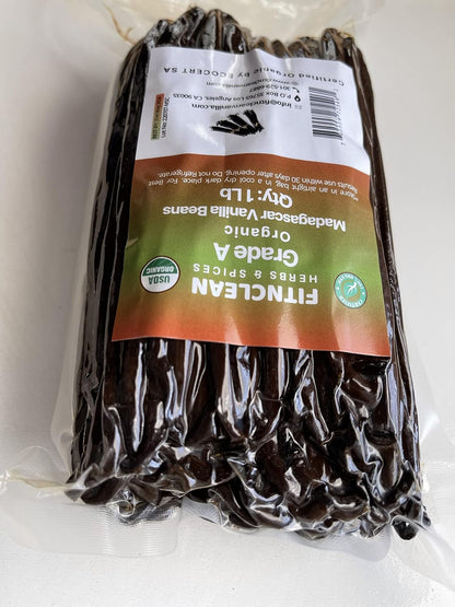 16oz Organic Vanilla Beans Grade A Madagascar Bourbon. Certified USDA Organic. Bulk 6"-8" for Extract, Baking and Cooking by FITNCLEAN VANILLA| 1 Pound (1 LB) Fresh NON-GMO Whole Gourmet Pods