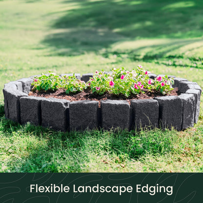 Beuta Landscape Edging | Garden Edging Border | Faux Stone Block XL for Lawn Edging, Flower Beds & Yard Edging – 4 Pack | Each Section Has 6 Blocks 48" L x 4" W x 9.5" H | 12 Spikes | Charcoal