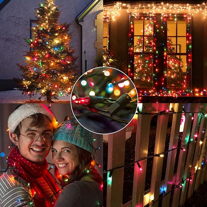 LJLNION Christmas Lights, 150 Count 33 FT Green Wire Xmas Tree Lights, 120V UL Certified Connectable for Holiday Party Outdoor Indoor Decoration, Multicolor