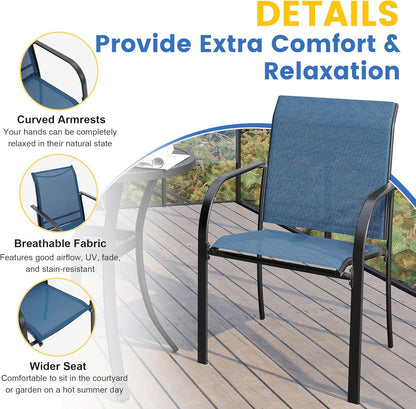 VICLLAX Patio Dining Set for 6, Outdoor Furniture Set Includes 63" Rectangle Patio Table and 6 Patio Stackable Chairs, Outdoor Table and Chairs for Outsides, Black Tabletop and Blue Fabric