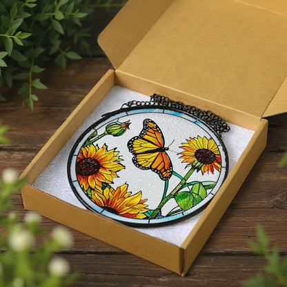 Stained Glass Window Hanging, 8 Inch Butterfly Sun Catchers Indoor Window, Suncatchers for Windows Hanging, Home Decoration and Christmas, Festival, Mother's Day, Birthday, Gifts for Women, Mom