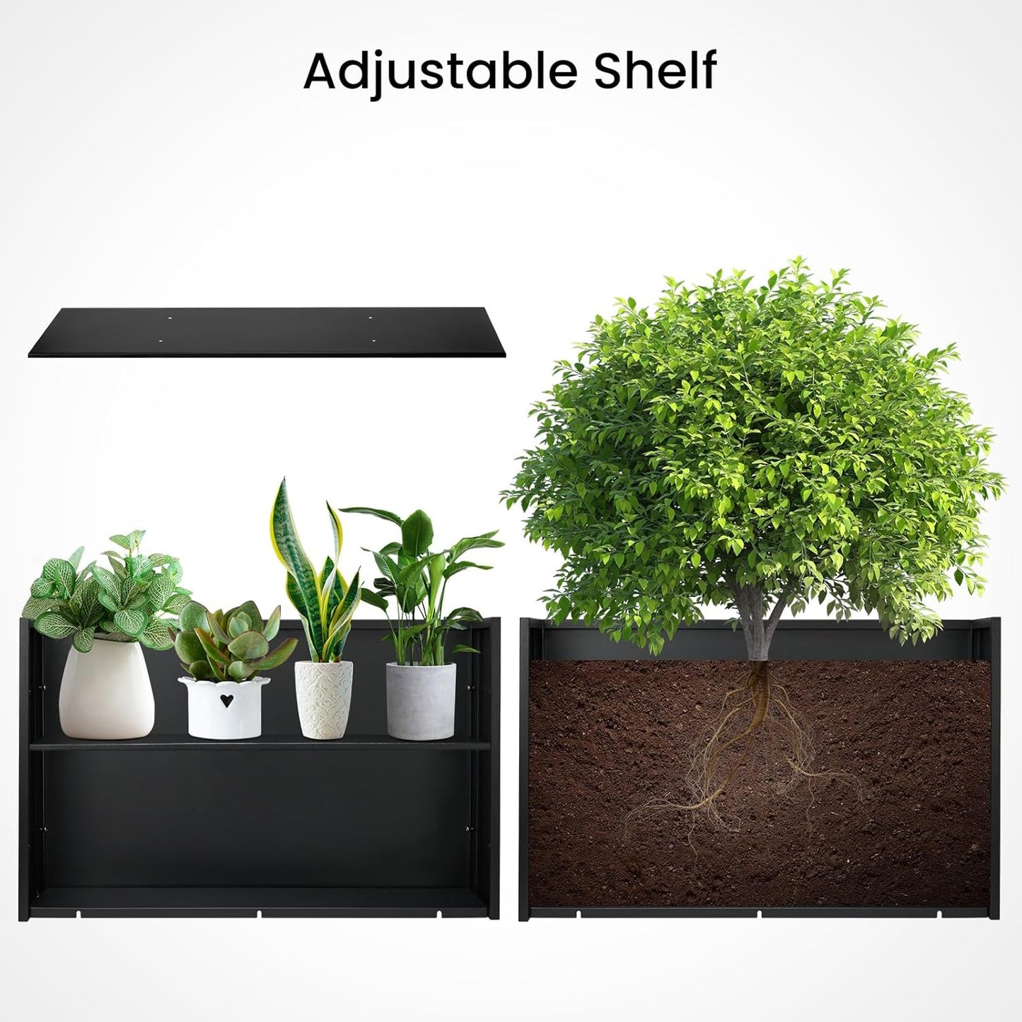 Metal Planter Box 38”x12”x30” with Adjustable Shelf & Smart Drainage - Heavy-Duty Powder-Coated Steel, All-Weather Indoor/Outdoor Use for Garden, Patio, Balcony