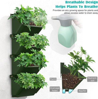 Vertical Wall Planter, 4 Packs Self Watering Wall Planters for Indoor with 3 Pcs Garden Tool Set Vertical Planter Tower for Strawberries Flowers Herbs, 12.9''x5.5'' x26.7''