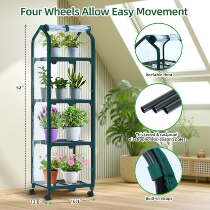 Ohuhu Mini Greenhouse for Indoor Outdoor, Small Plastic Plant Green House with Locking Wheels Portable Greenhouses with Durable Cover for Seedling, Ideal Gardening Gifts for Women Men Transparent