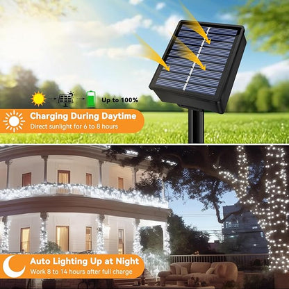 Solar String Lights Outdoor Waterproof 2 Pack Total 66ft 200LED 8 Modes Twinkle Lights Solar Fairy Lights for Patio, Garden Yard Party Wedding Tree Christmas Halloween Decoration, White