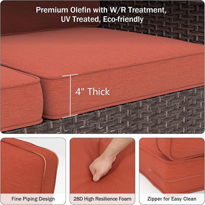 Outdoor Chair Cushions 23" x 24" x 4", Patio Deep Seat Replacement Cushions Set with Zippered Removable Cover, Weather-Resistant Olefin Fabric for Garden Chair Sofa Couch, Set of 5, Red
