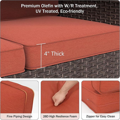 Outdoor Chair Cushions 23" x 24" x 4", Patio Deep Seat Replacement Cushions Set with Zippered Removable Cover, Weather-Resistant Olefin Fabric for Garden Chair Sofa Couch, Red