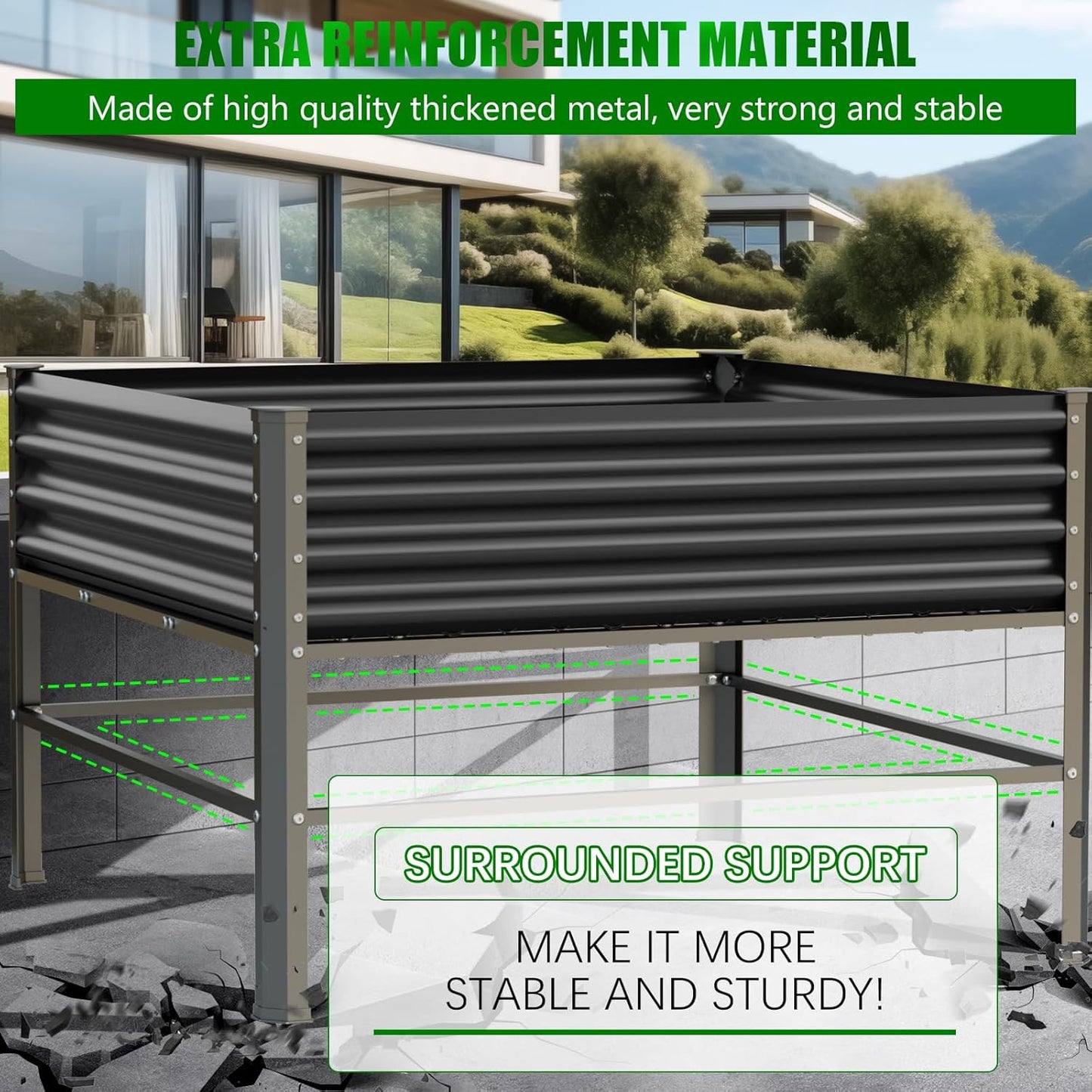 Raised Garden Bed with Legs, 48×48×32in Large Metal Elevated Raised Planter Box,1000lb Capacity with Drainage Holes for Vegetables Lawn Green Flowers, Fruits, Terrace