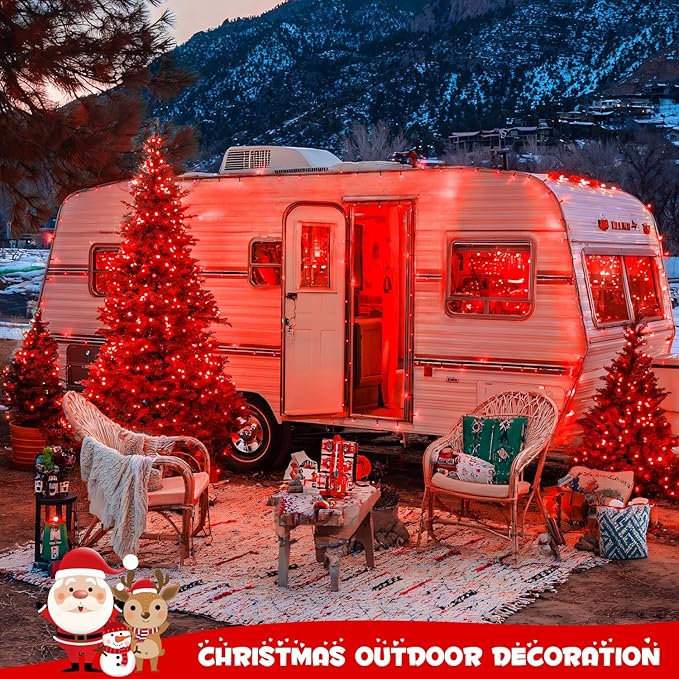 JMEXSUSS 2 Pack Red Christmas Lights Outdoor, Total 200 LED 66 FT Red Solar Lights for Outside, Solar String Lights Outdoor for Christmas Tree Yard Garden Decor