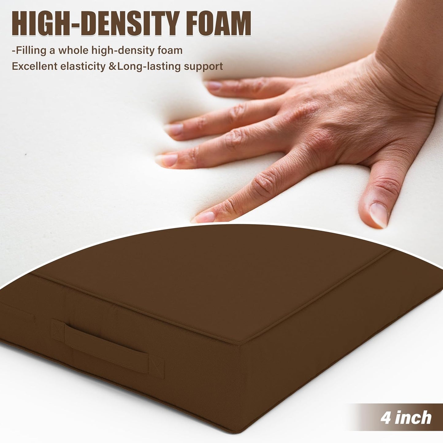 Patio Chair Cushions 18.5 X 16 X 4 Inch Waterproof Outdoor Seat Cushions for Patio Furniture, Outdoor Sofa Couch Pads with Ties & Handle, Set of 2, Chocolate