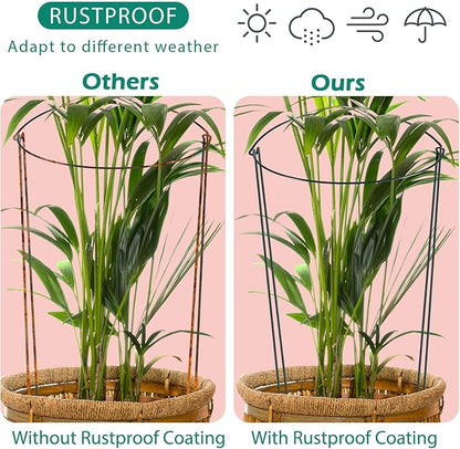 32 inch Plant Support Stakes, 10 Pack Half Round Metal Garden Plant Stake Heavy-Duty Plant Support Ring and Cage with Plant Clip & Twist Tie for Indoor and Outdoor Plants, Vegetable, Flowers