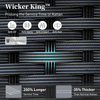 Outdoor Bar Set 3 Piece, All Weather HDPE High Top Table and Wicker Bar Chairs with 3.2” Cushion, Bar Height Patio Set for Backyard Poolside, Black