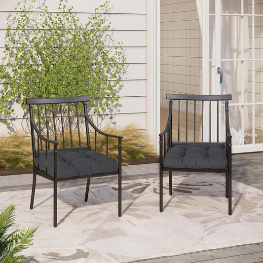 Aoodor 19" x 19" x 5" Tufted Outdoor Chair Cushions, Water Resistant & Fade Resistant Polyester Dining Chair Pads with 2 Straps for Patio Furniture, Set of 2