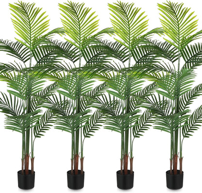 Jexine 4 Pack Artificial Palm Trees 5Ft, Fake Plants Fake Trees Artificial Areca Palm Plants for Outdoor Indoor Faux Palm Tree in Pot for Pool Home Decor Office Housewarming Gift Modern Decoration