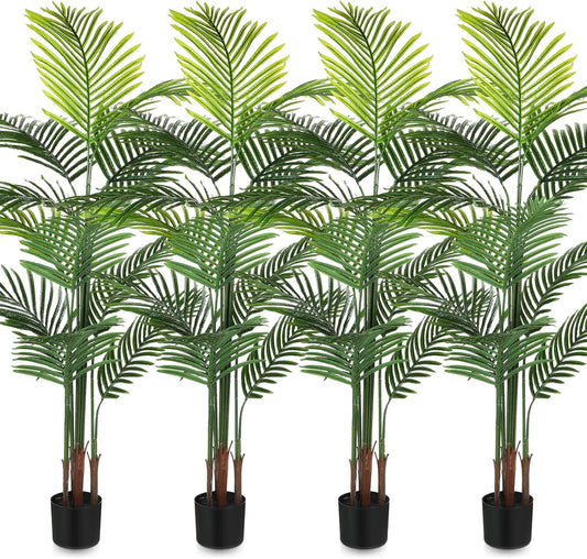 Jexine 4 Pack Artificial Palm Trees 5Ft, Fake Plants Fake Trees Artificial Areca Palm Plants for Outdoor Indoor Faux Palm Tree in Pot for Pool Home Decor Office Housewarming Gift Modern Decoration