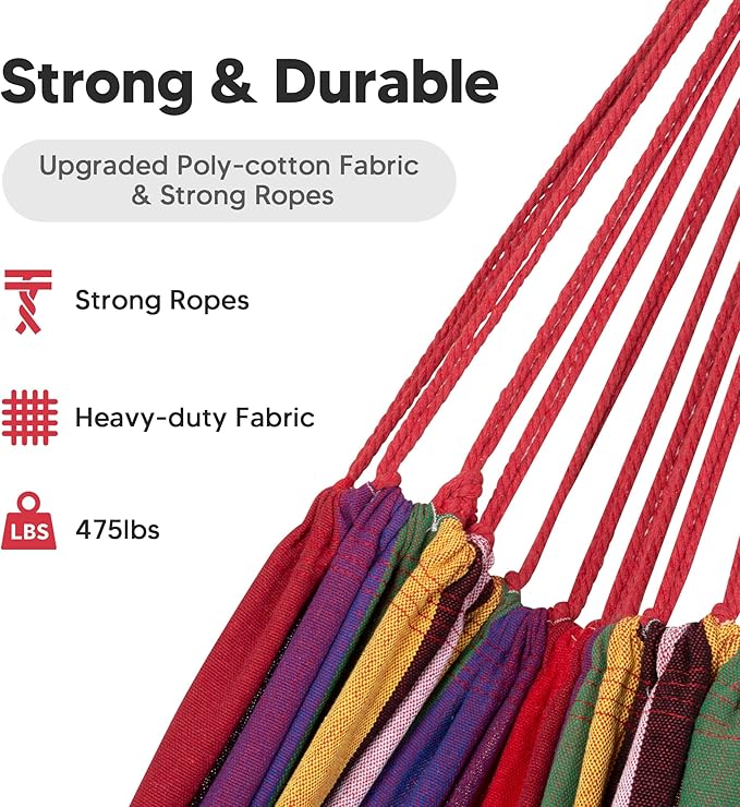 SUNCREAT Hammocks for Outside, Portable Heavy Duty Tree Hammock, Red Stripes