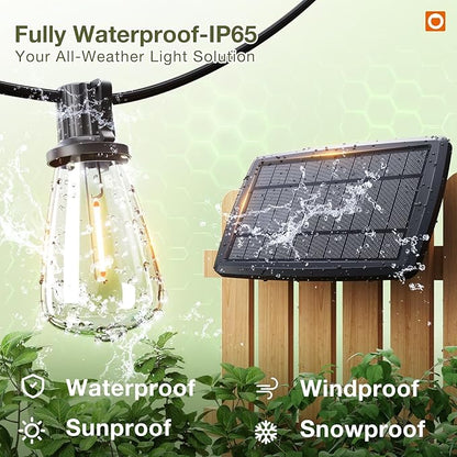 addlon 54(48+6) FT Solar String Lights Waterproof,Patio Lights Solar Powered with Remote& USB Port 24+2 LED Shatterproof Bulbs 3 Lighting Modes Outdoor Lights for Camping Backyard Garden