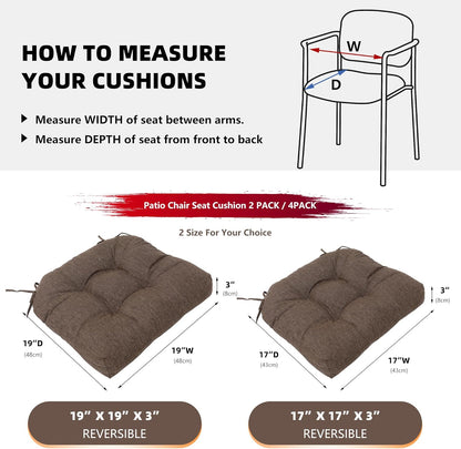 RACE LEAF Patio Chair Cushions 17x17 4 Pack, Thickened Heavy Duty Outdoor Cushions Stain & Water Resistant Non-Slip Ties Tufted (Brown)