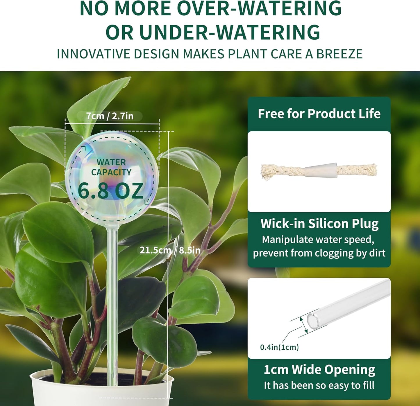 6.4 oz Medium Plant Self Watering Globes, Light Iridescent Glass Water Bulb for Indoor Plants While Away, Automatic Plant Waterer Self-Watering Stakes, Perfect Gardening Gifts, 2 Pack