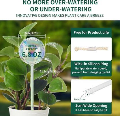 6.4 oz Medium Plant Self Watering Globes, Light Iridescent Glass Water Bulb for Indoor Plants While Away, Automatic Plant Waterer Self-Watering Stakes, Perfect Gardening Gifts, 2 Pack