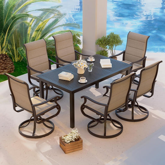 Amopatio Padded Patio Swivel Chairs Set of 6, Outdoor Dining Chairs with Ultra Soft Textilene High Back Seat & Metal Rocker Frame, for Backyard Deck Lawn Garden, Brown