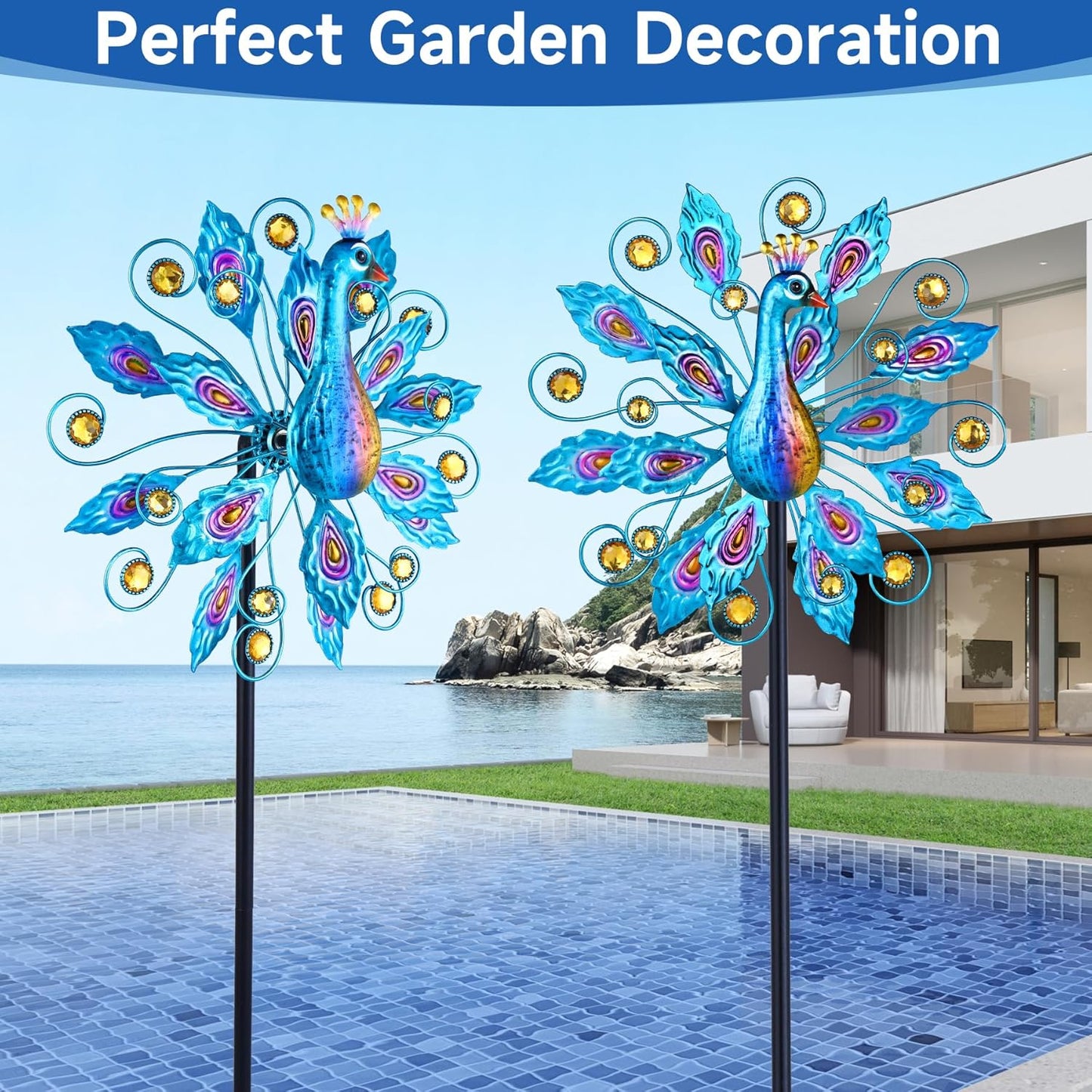 Wind Spinner for Yard and Garden Peacock Windmill Outdoor Metal Kinetic Art Wind Sculpture for Yard Patio Lawn Decoration 55 Inch,Gifts for Women