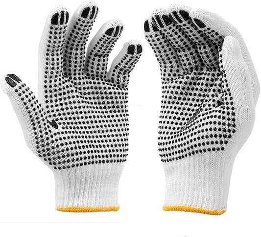 12Pairs Grip Safety Work Gloves Anti-slip Dots Bulk Gloves Moist Cotton Knit Gloves for Garage Warehouse Construction