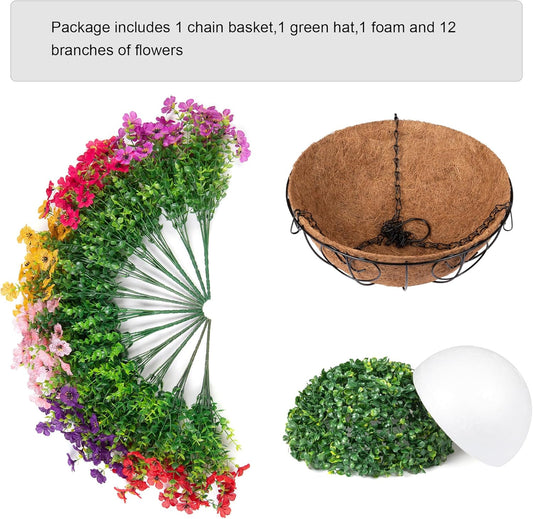 Artificial Fake Hanging Plants Flowers with Basket Outdoor Decor Faux Silk Dasiy Flower Arrangements in Pot Planter for Porch Home Indoor Patio Garden Yard Decoration