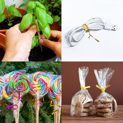 HARFINGTON 800pcs Bag Twist Ties 4.7" Reusable Plastic Metallic Twist Ties Wire Cable Ties for Party Bread Candy Cake, Gold Tone