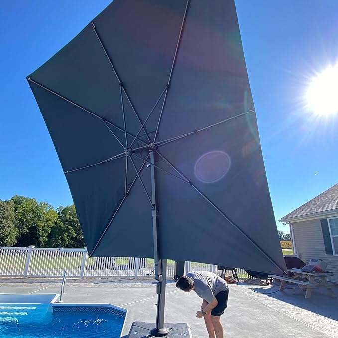 PURPLE LEAF 9' X 12' Rectangle Patio Umbrella Large Cantilever Outdoor Aluminum Offset Umbrella with 360-degree Rotation for Garden Deck Backyard Pool, Grey