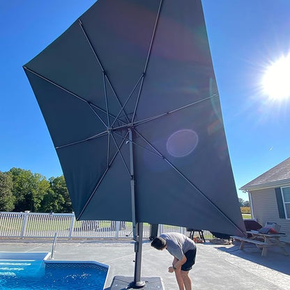 PURPLE LEAF 9' X 12' Rectangle Patio Umbrella Large Cantilever Outdoor Aluminum Offset Umbrella with 360-degree Rotation for Garden Deck Backyard Pool, Grey