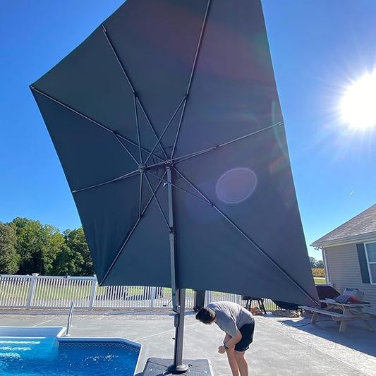 PURPLE LEAF 9' X 12' Rectangle Patio Umbrella Large Cantilever Outdoor Aluminum Offset Umbrella with 360-degree Rotation for Garden Deck Backyard Pool, Grey