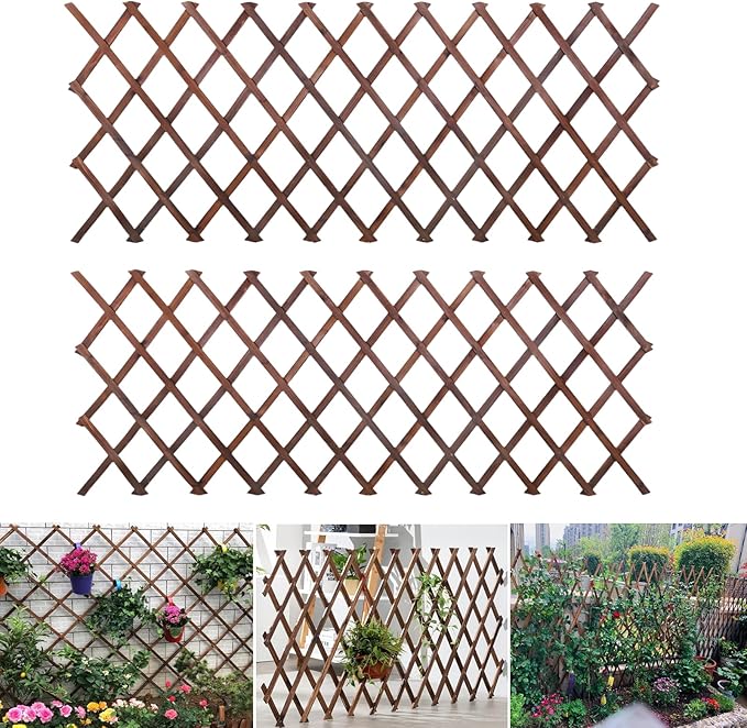 2 Pcs Expandable Garden Trellis, 38" x 89" Large Wooden Lattice Fence Wall Panel Lattice Trellis for Climbing Plants Outdoor Ivy Vine Rose Clematis for Garden Patio Room Decor (2)