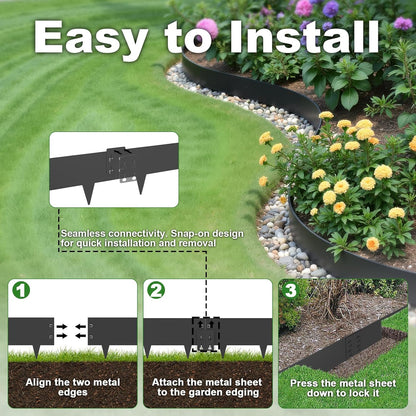 Steel Landscape Edging 6-Pack, 10" H X 40" L Bendable Metal Edging for Landscaping, No-Dig Metal Landscaping Edging for Yard, Lawn Edge, Pathway & Flower Beds (20Ft Total)