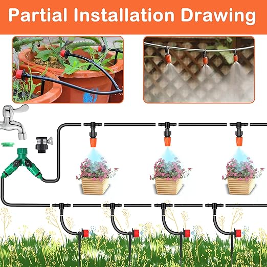 Drip Irrigation System, Irrigation System for Garden with 165FT 1/4 Inch Blank Distribution Tubing, DIY Saving Water Garden Watering System, Automatic Drip Irrigation Kits for Greenhouse Accessories