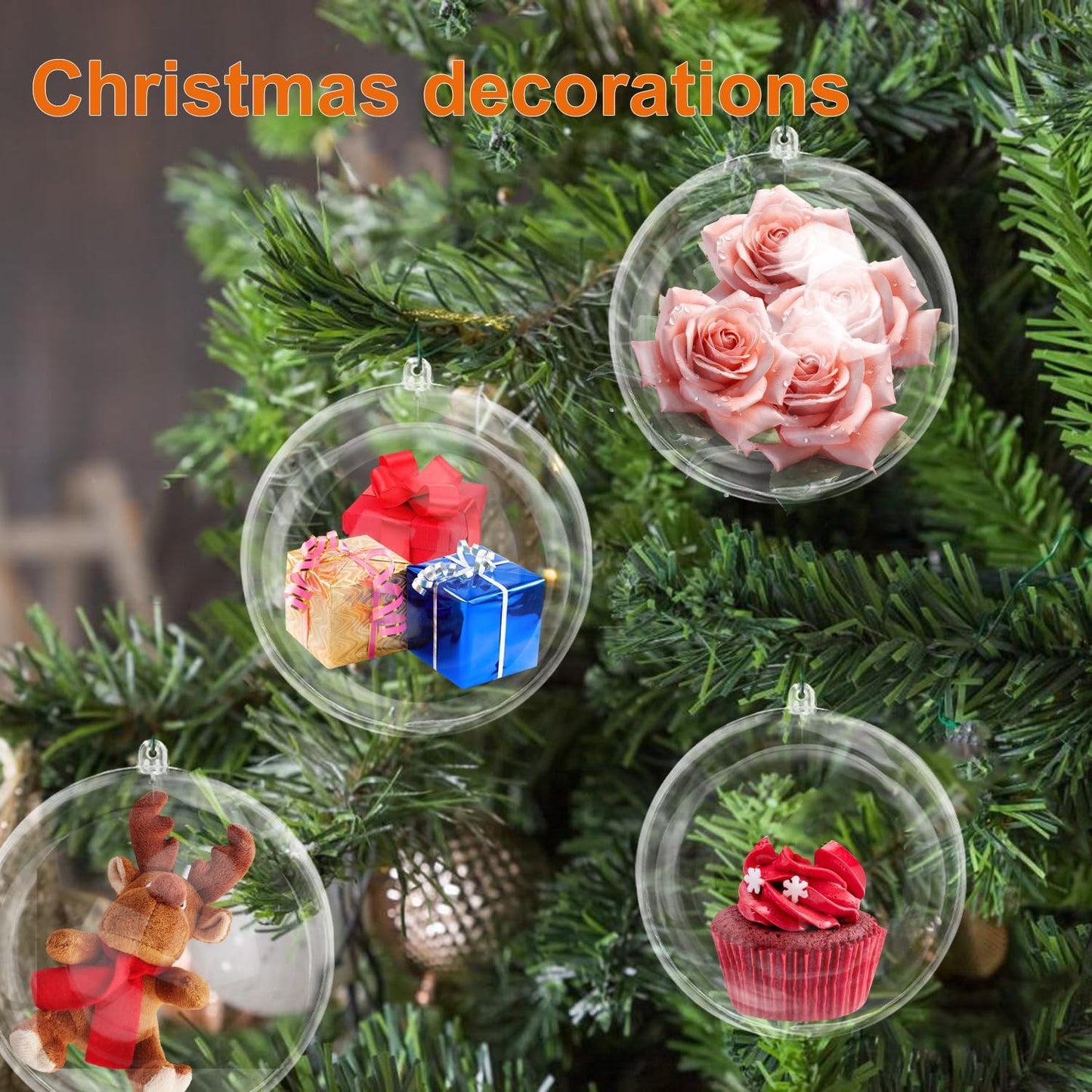 39 Pcs 4 Inch Clear Acrylic Fillable Balls, Christmas DIY Fillable Ornaments Balls, Acrylic Ornaments Ball for Christmas, Holidays, Weddings, Parties, and Home Decor