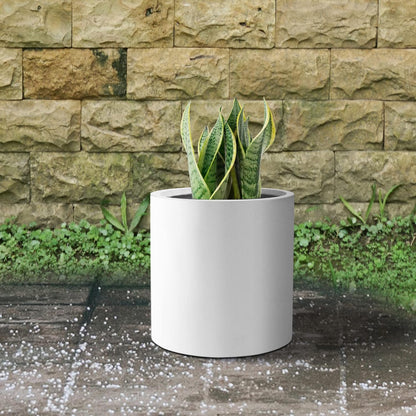 Kante 9.8" Dia Round Concrete Planter, Modern Style Large Cylindrical Plant Pot with Drainage Hole and Rubber Plug for Indoor Outdoor Patio, Pure White