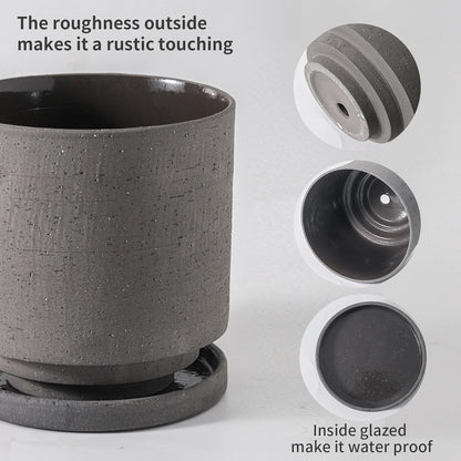 Nihow 5.7 Inch Plant Pot, Ceramic Pots for Plants with Drainage Hole and Saucer, Plant Pots Indoor for Home Garden Patio Office, Cylinder Planters for Indoor Plants, Charcoal Gray
