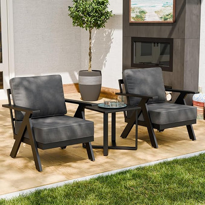 EAGLE PEAK Urban Slate 3 Piece Outdoor Bistro Set Modern Patio Chairs and Table, Outdoor Furniture Set for Balcony Porch Deck or Backyard, Black/Gray