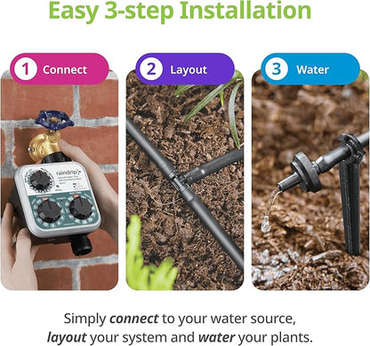 Raindrip R560DP Automatic Drip Irrigation Watering Kit with Timer for Containers and Hanging Baskets, Waters up to 20 Plants, Includes Timer with Customizable Settings and 20 PC Drippers Black