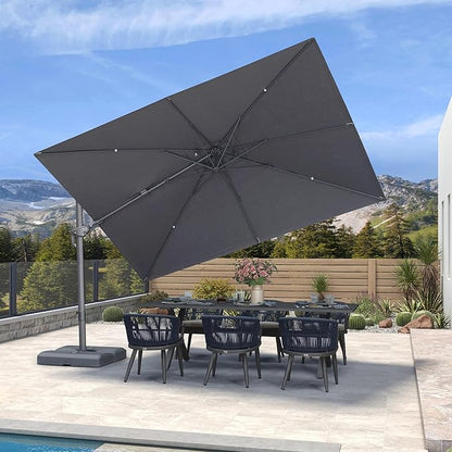 PURPLE LEAF 11.5' X 8' Left-right Tilting Outdoor Patio Umbrella Swivel Offset Cantilever Heavy Duty Rectangle Aluminum Umbrella with UV Resistant for Deck Pool Patio Backyard, Graphite Grey