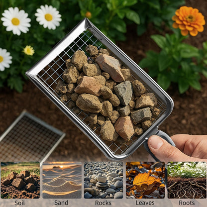 2 PCS 2-in-1 Gardening Soil Sifter Set with 2/2.8mm Mesh, Garden Sieve & Shovel Sifter Screen Potting Scoop for Sand, Dirt, Rock Compost, Stainless Steel & Ergonomic Handle