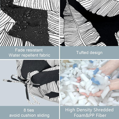 LVTXIII Outdoor Tufted Seat Cushions, Solid Seat and Back Chair Cushion with Ties, Patio Replacement Rocking Chair Cushion for Outdoor Furniture Use, 21 W x 21D, 2 Pack, Black Lush Leaf Jungle