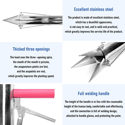 AIWFL Seedling Transplanter Long Double Handled Bulb Planter Tools Vegetable Young Plant Manual Plant Transplanter Stainless Steel Planting Garden Tools